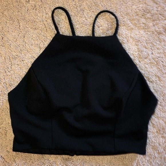 B Darlin Black Cropped High Neck Mesh Back Top - Picture 6 of 8
